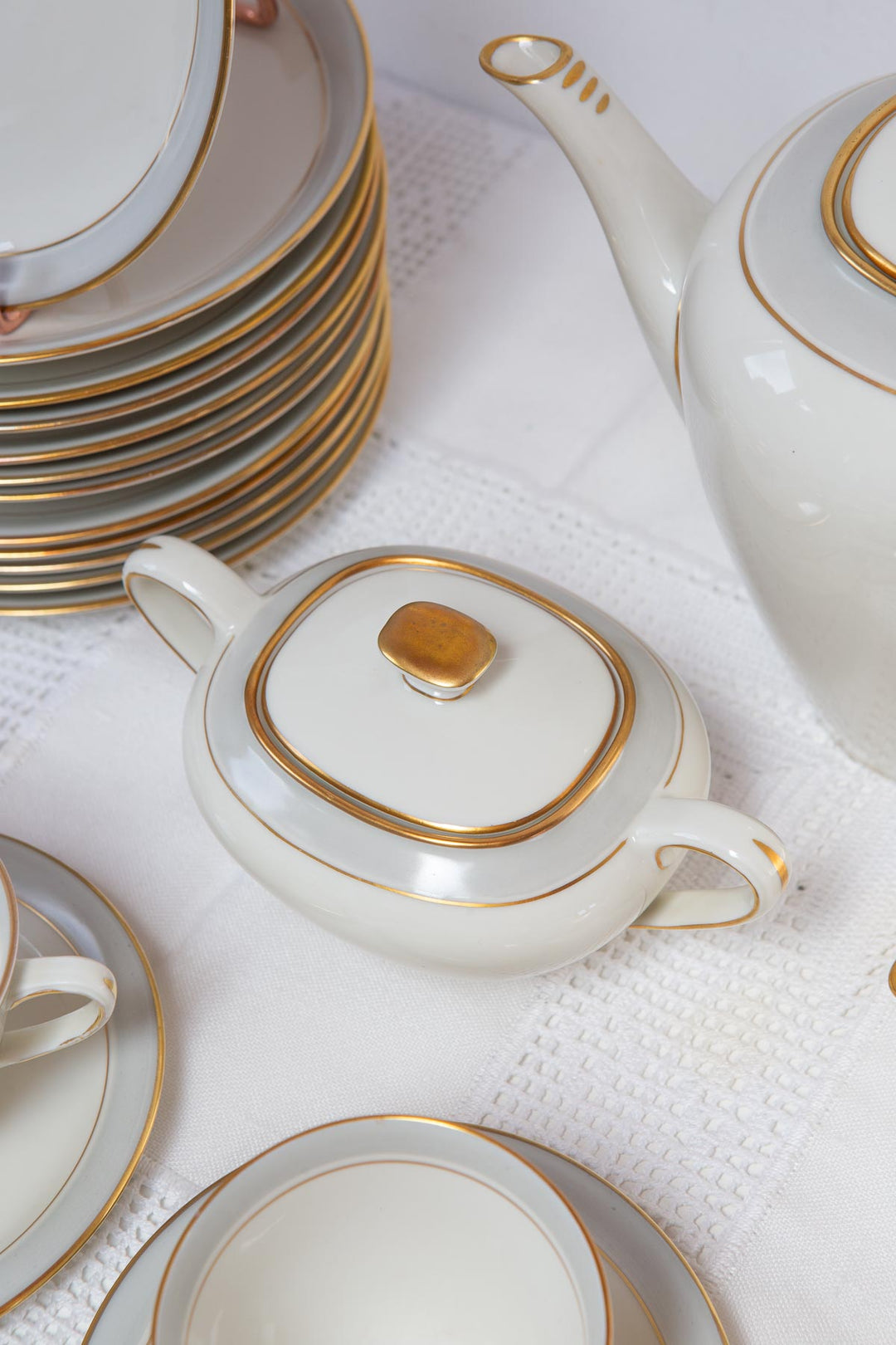 Juego de café para 12 porcelana alemana Frisia | KPM Copenhague Fredensborg c. 1950s (39 PIEZAS)