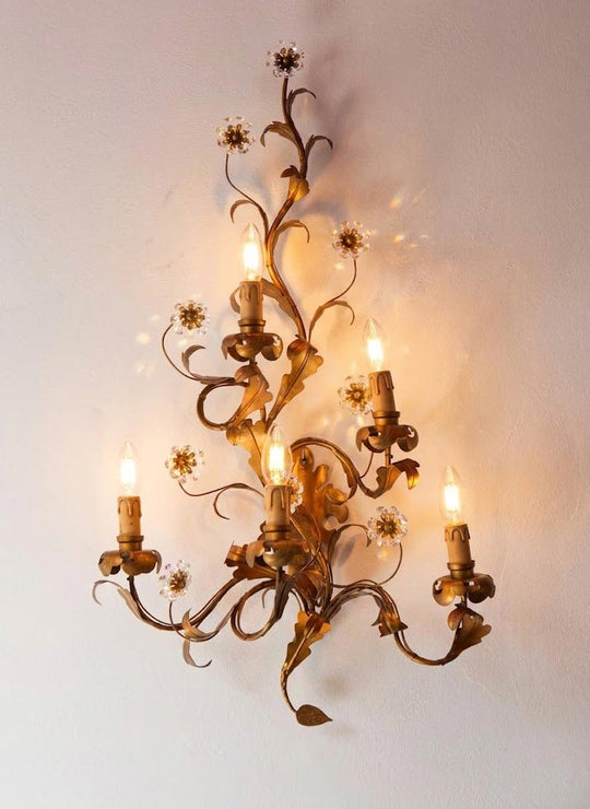 Gran aplique italiano metal dorado 5 luces c. 1970 (87*50 cm)