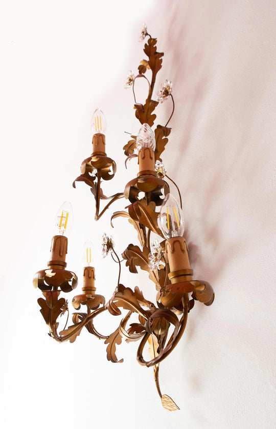 Gran aplique italiano metal dorado 5 luces c. 1970 (87*50 cm)