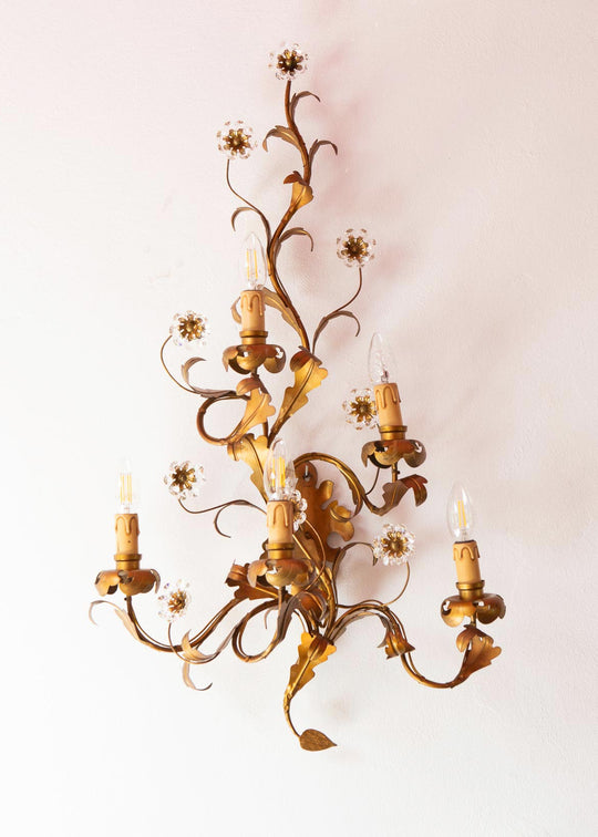 Gran aplique italiano metal dorado 5 luces c. 1970 (87*50 cm)