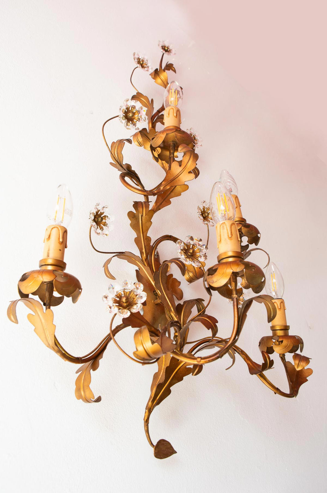 Gran aplique italiano metal dorado 5 luces c. 1970 (87*50 cm)
