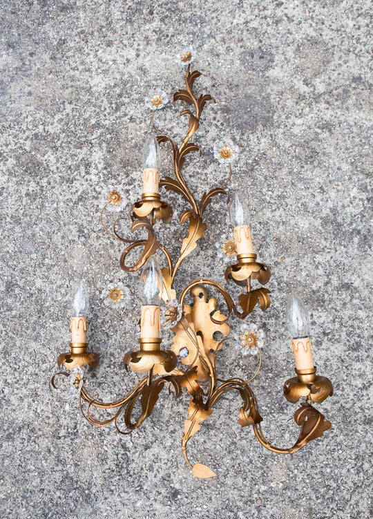 Gran aplique italiano metal dorado 5 luces c. 1970 (87*50 cm)
