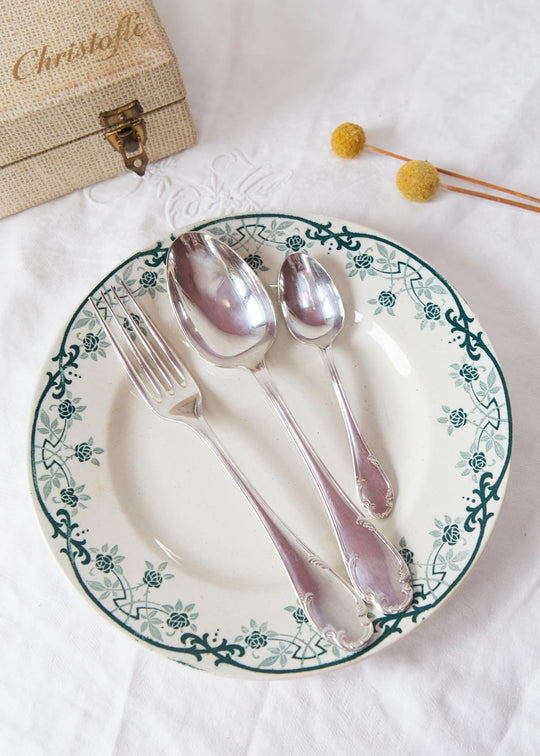 Cubertería francesa en estuche Fleuron CHRISTOFLE para 12 estilo Louis XV Pompadour (37 PIEZAS)