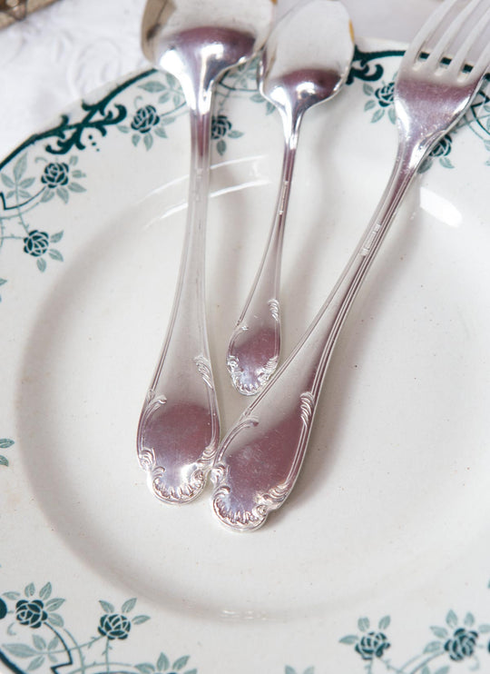 Cubertería francesa en estuche Fleuron CHRISTOFLE para 12 estilo Louis XV Pompadour (37 PIEZAS)