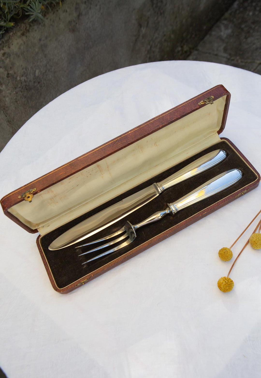 Juego 2 piezas TRINCHAR carne metal baño plata Orbrille en estuche