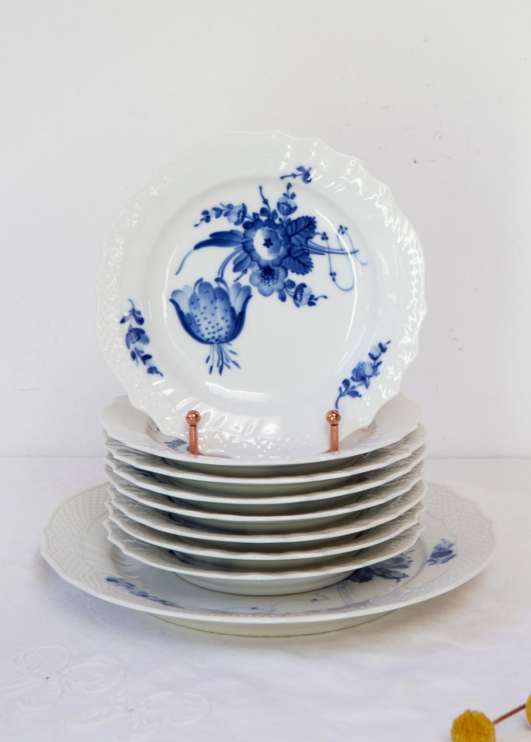 Juego postre para 8 porcelana danesa Royal Copenhagen "Flor azul" "Blå Blomst" (9 PIEZAS)