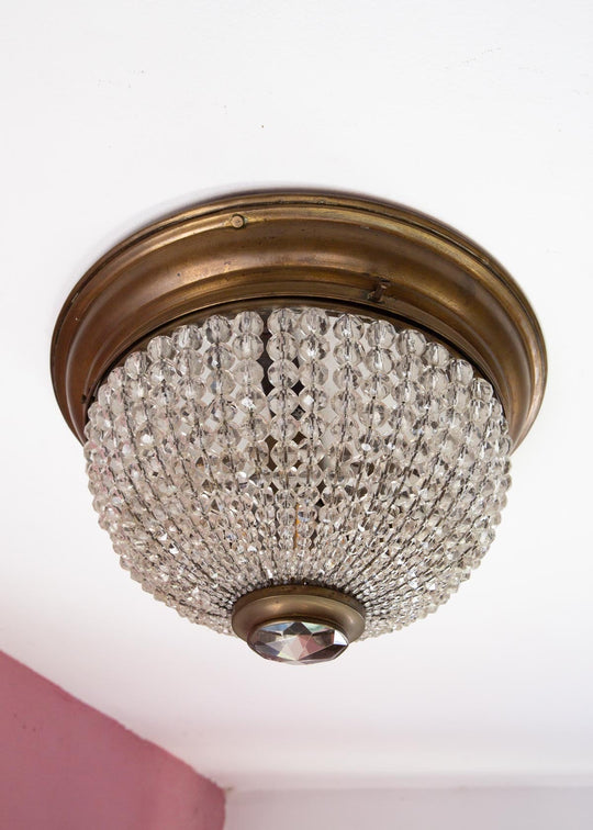 Antiguo plafón checo cristal Bohemia y latón c. 1920-30 (31 cm)
