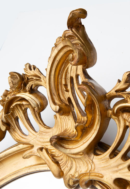 Antiguo espejo dorado francés estilo Louis XV/Isabelino con copete s. XIX (120*66 cm)