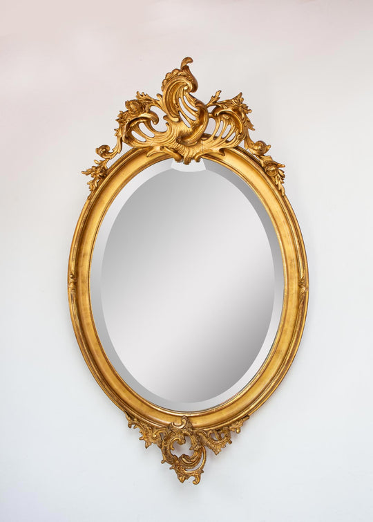 Antiguo espejo dorado francés estilo Louis XV/Isabelino con copete s. XIX (120*66 cm)