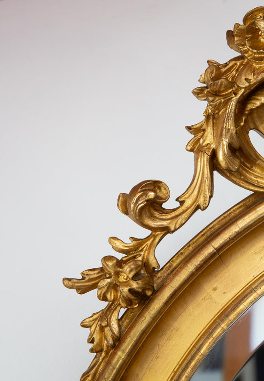 Antiguo espejo dorado francés estilo Louis XV/Isabelino con copete s. XIX (120*66 cm)