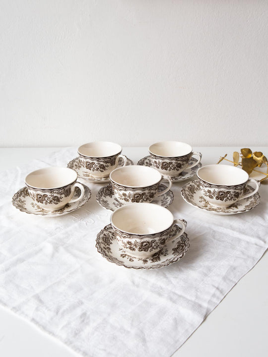 Juego 6 tazas té inglesas Crown Ducal Staffordshire mod. Bristol Asiatic Pheasants  c. 1940s (Copia)
