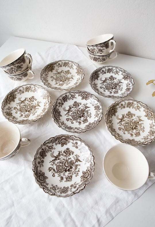 Juego 6 tazas té inglesas Crown Ducal Staffordshire mod. Bristol Asiatic Pheasants  c. 1940s (Copia)