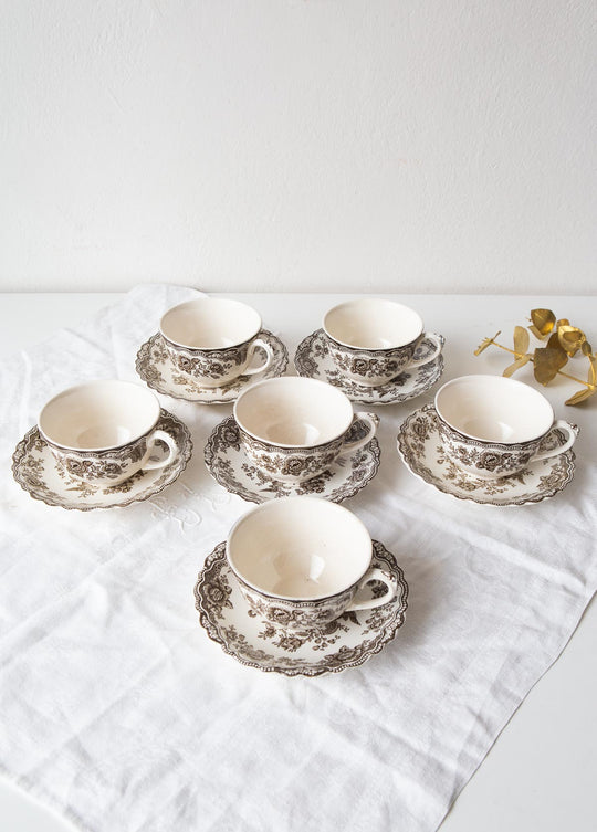 Juego 6 tazas té inglesas Crown Ducal Staffordshire mod. Bristol Asiatic Pheasants  c. 1940s (Copia)