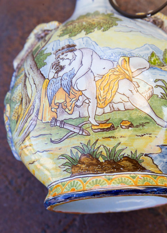 Antigua lámpara de mesa Montagnon pintada mano estilo Renacimiento con putti (1875-1899)