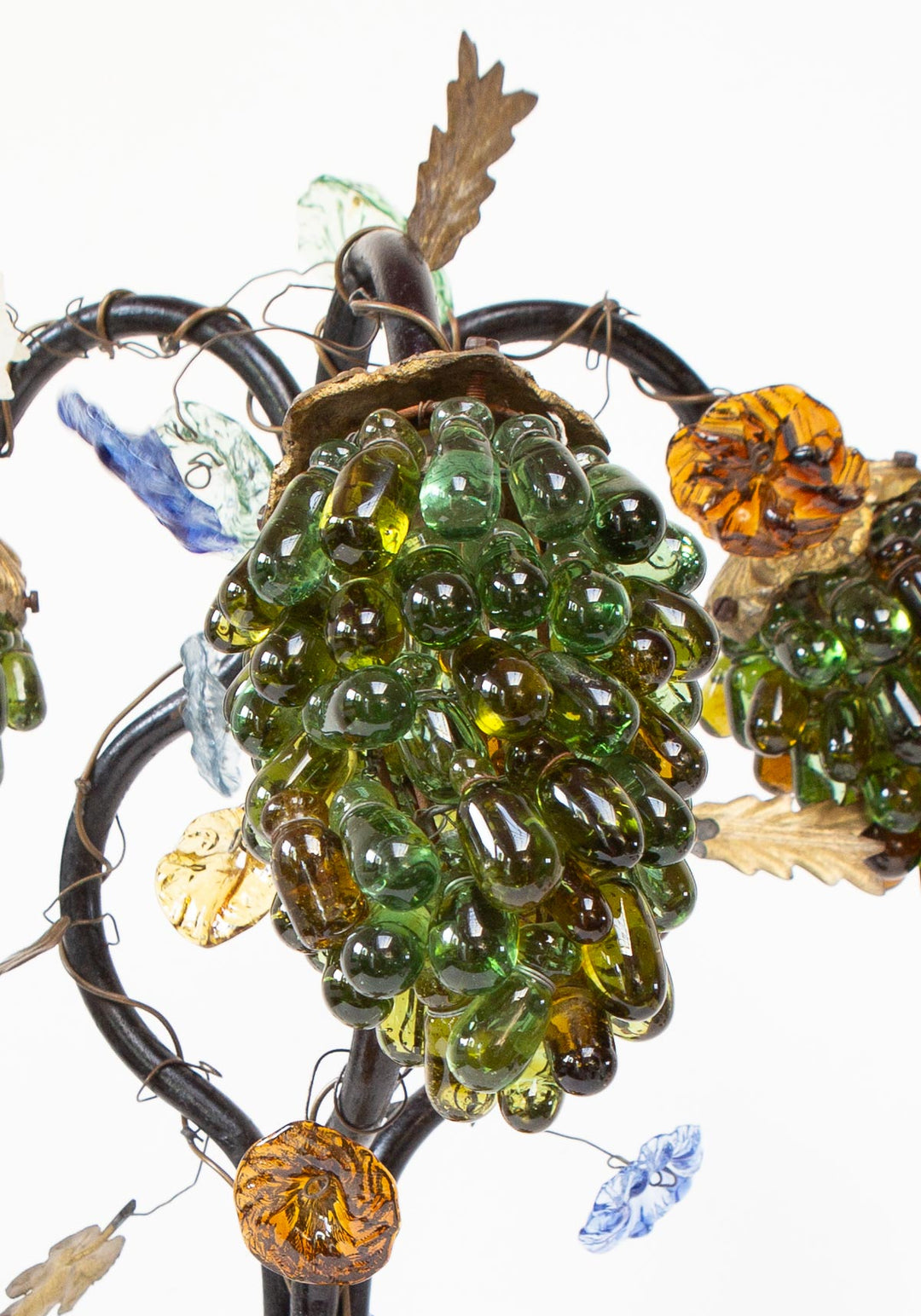 Antigua lámpara mesa bronce y racimos cristal Murano s. XX (57 cm)