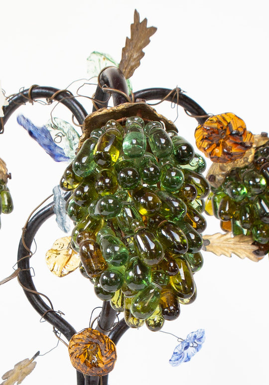 Antigua lámpara mesa bronce y racimos cristal Murano s. XX (57 cm)