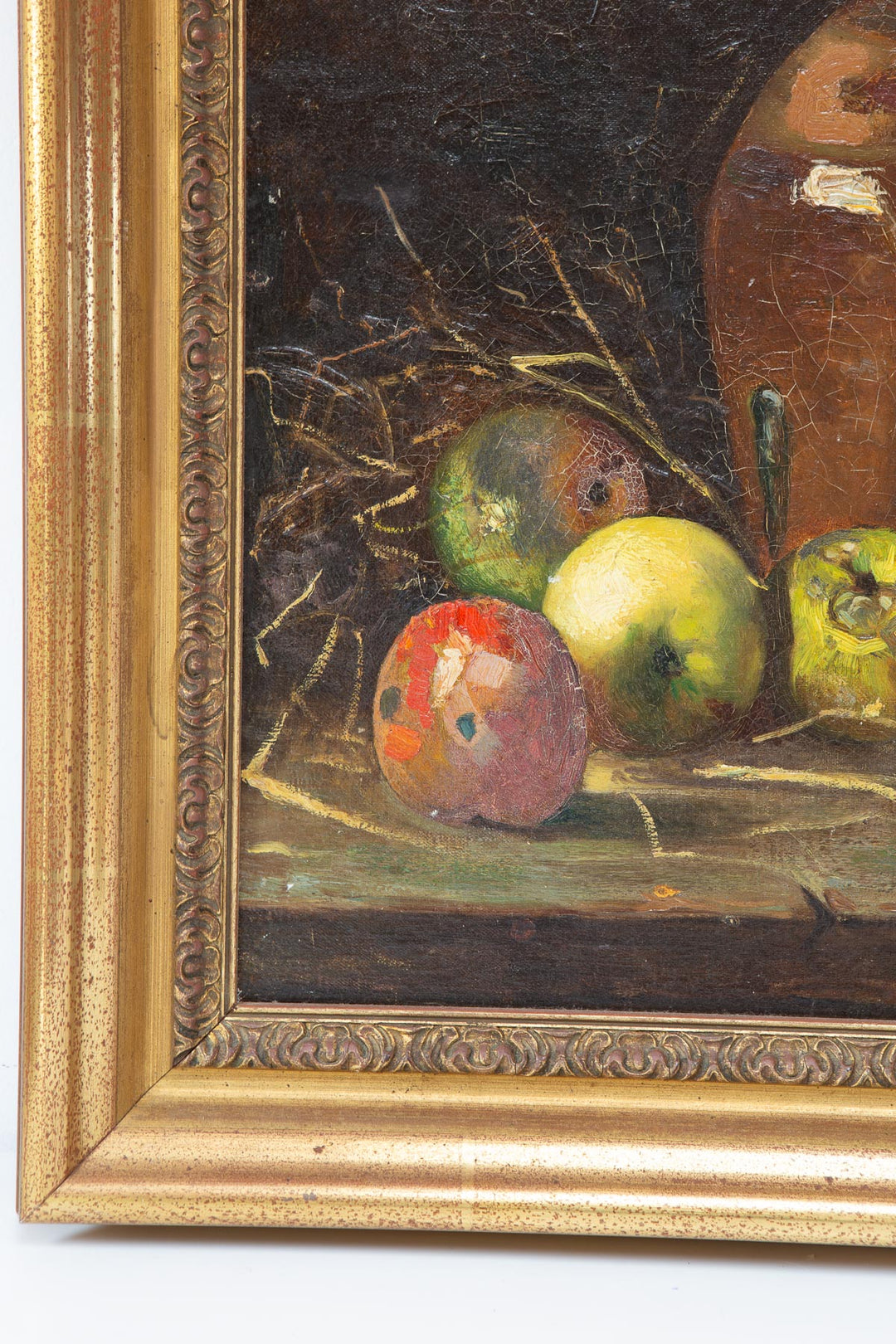 Bodegón con manzanas. Escuela francesa c. 1950. Marco dorado (75*57 cm)