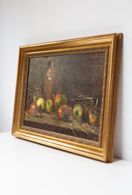 Bodegón con manzanas. Escuela francesa c. 1950. Marco dorado (75*57 cm)