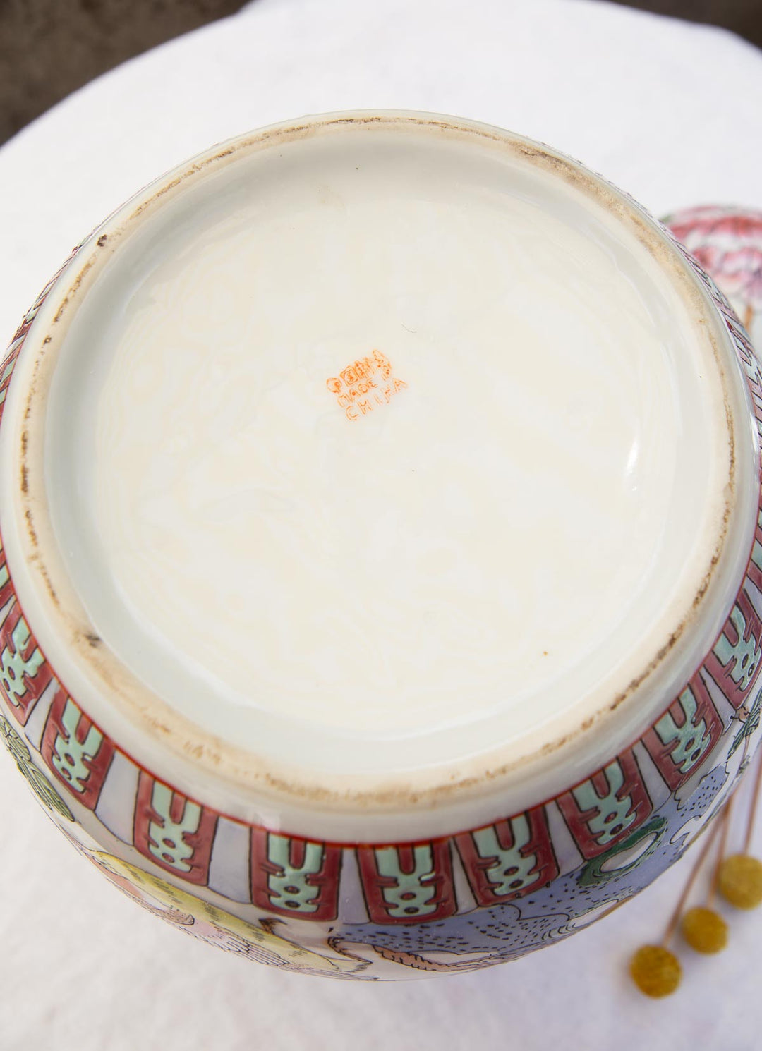 Gran tibor chino porcelana Rose Canton, finales s. XX (31 cm)
