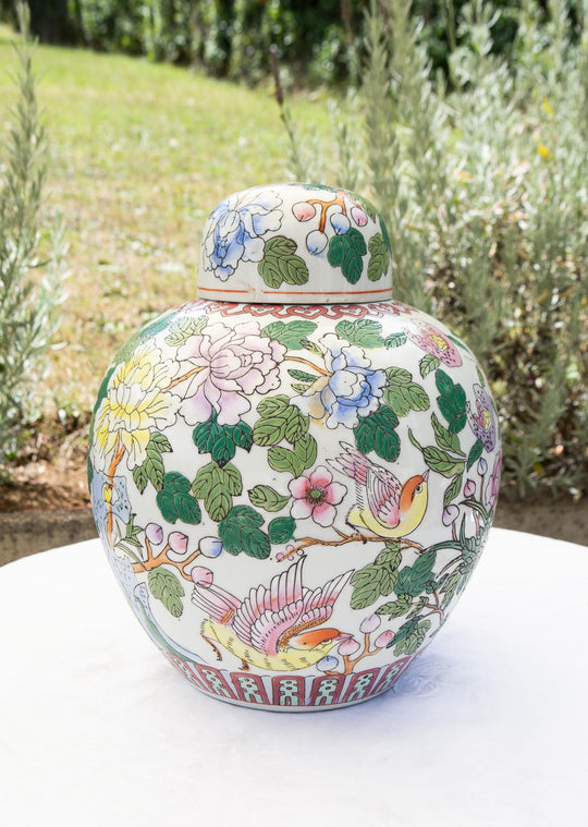 Gran tibor chino porcelana Rose Canton, finales s. XX (31 cm)