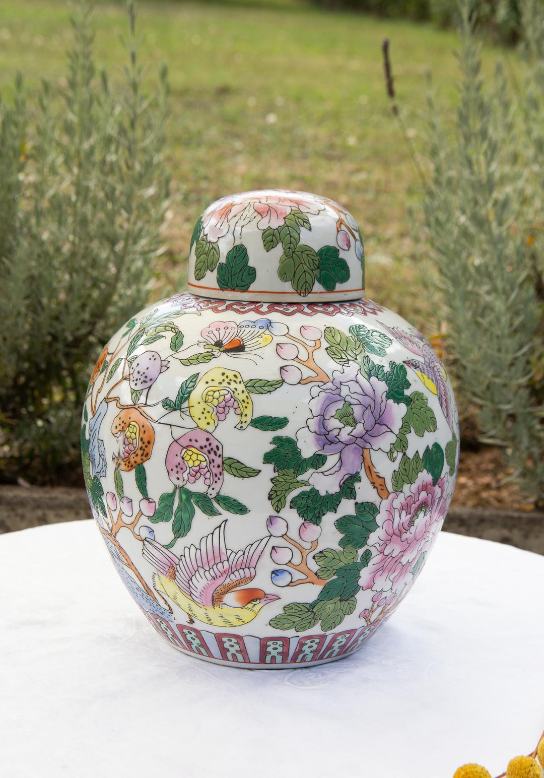 Gran tibor chino porcelana Rose Canton, finales s. XX (31 cm)
