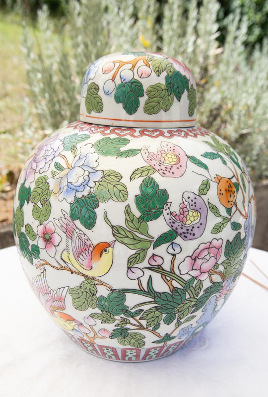 Gran tibor chino porcelana Rose Canton, finales s. XX (31 cm)