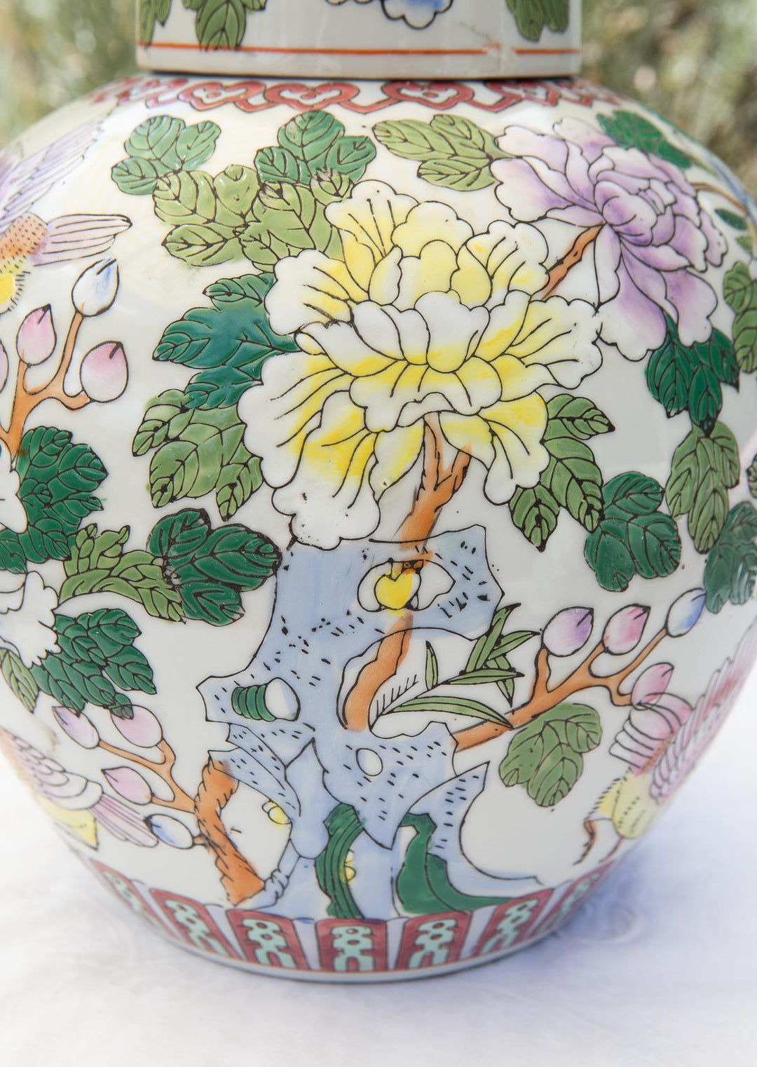Gran tibor chino porcelana Rose Canton, finales s. XX (31 cm)