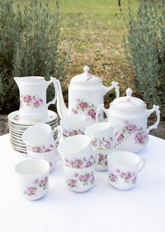 Juego de café antiguo para 10 de porcelana francesa, 1880-1910 (24 PIEZAS)