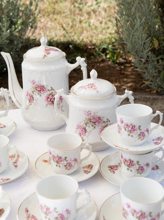 Juego de café antiguo para 10 de porcelana francesa, 1880-1910 (24 PIEZAS)