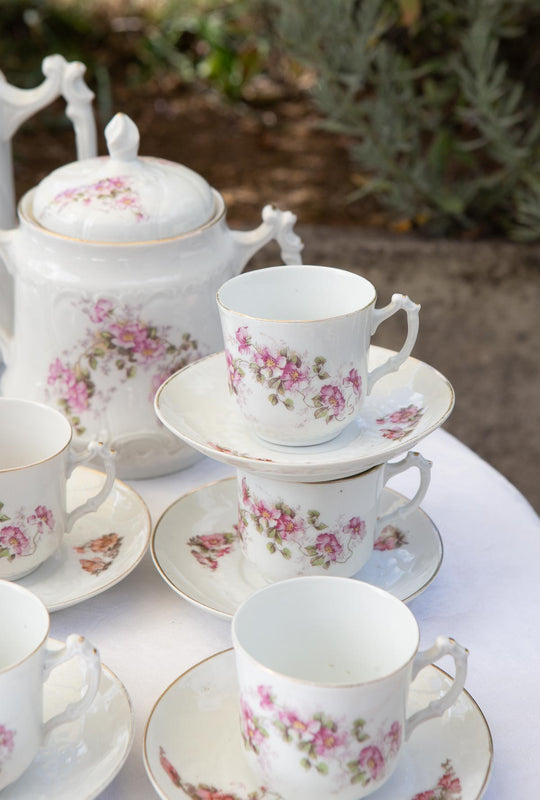 Juego de café antiguo para 10 de porcelana francesa, 1880-1910 (24 PIEZAS)