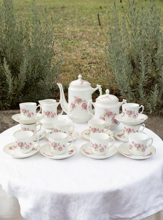 Juego de café antiguo para 10 de porcelana francesa, 1880-1910 (24 PIEZAS)