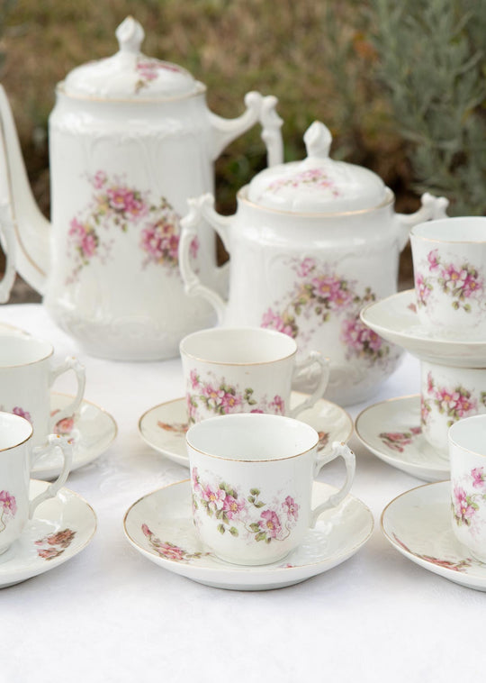 Juego de café antiguo para 10 de porcelana francesa, 1880-1910 (24 PIEZAS)