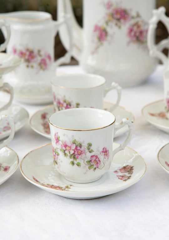 Juego de café antiguo para 10 de porcelana francesa, 1880-1910 (24 PIEZAS)