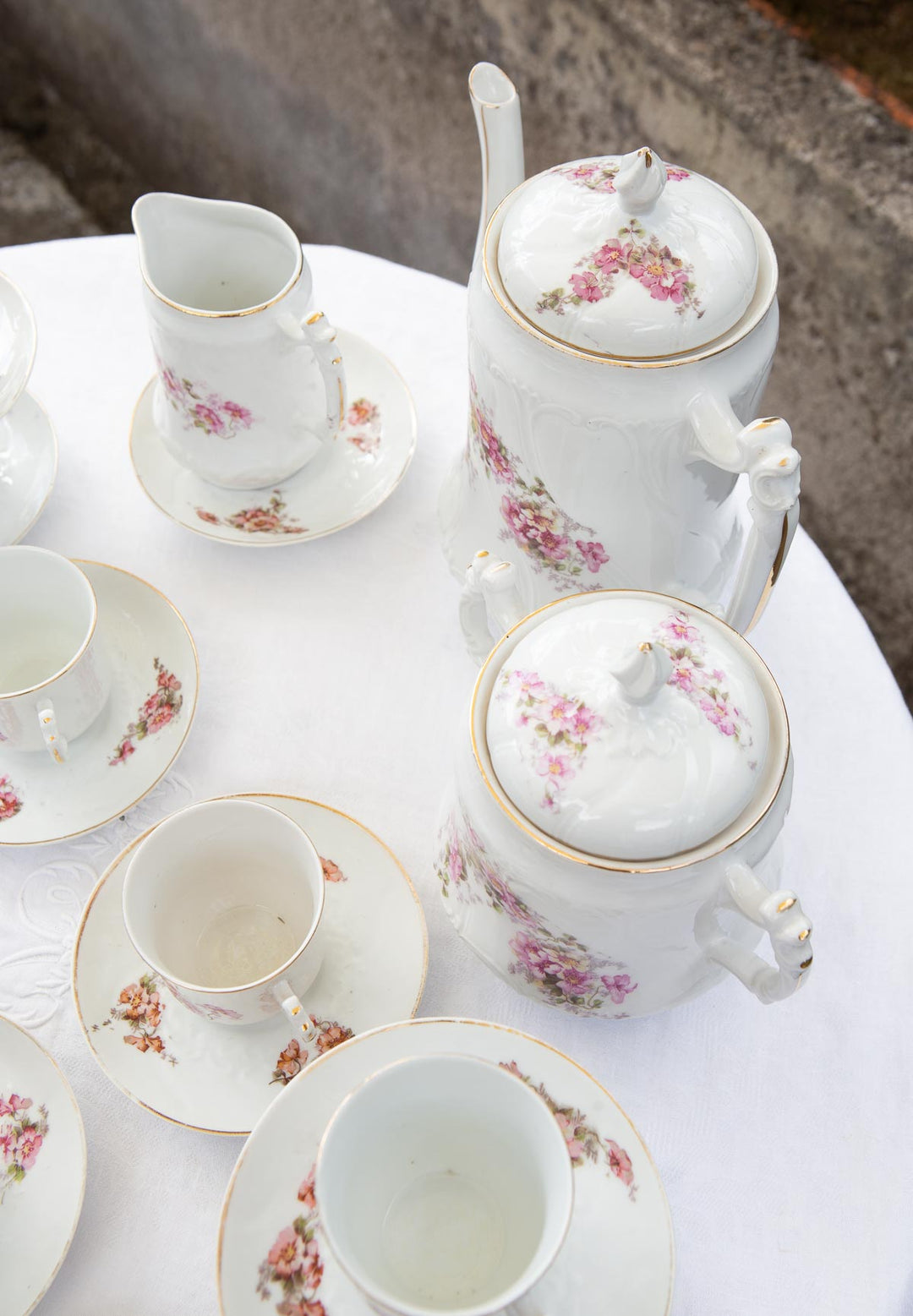 Juego de café antiguo para 10 de porcelana francesa, 1880-1910 (24 PIEZAS)