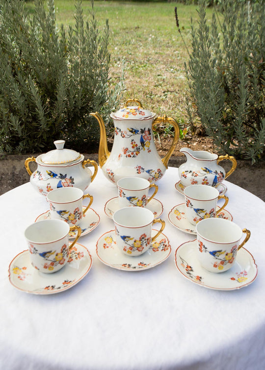 Antiguo juego café para 6 porcelana Limoges Malaveix et Granger 1920-30 (16 PIEZAS)