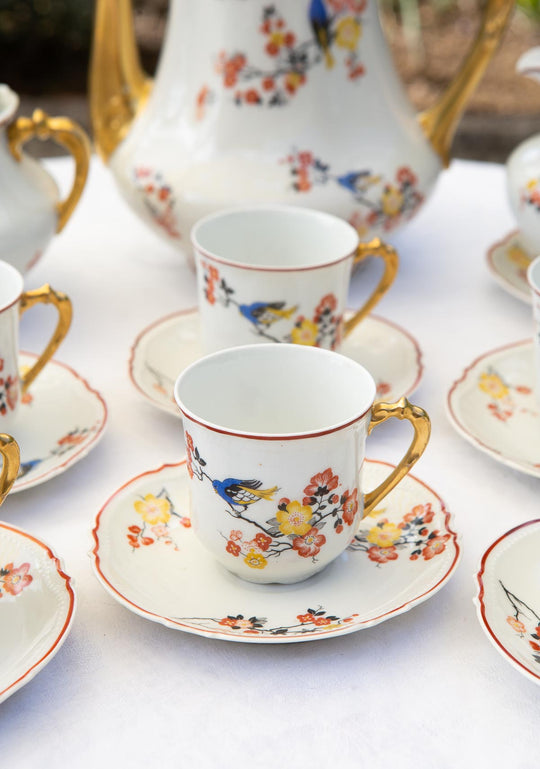 Antiguo juego café para 6 porcelana Limoges Malaveix et Granger 1920-30 (16 PIEZAS)