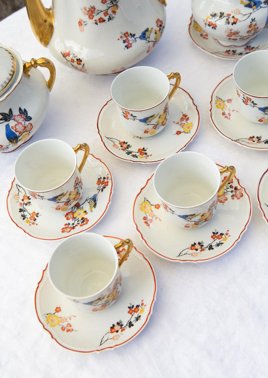 Antiguo juego café para 6 porcelana Limoges Malaveix et Granger 1920-30 (16 PIEZAS)