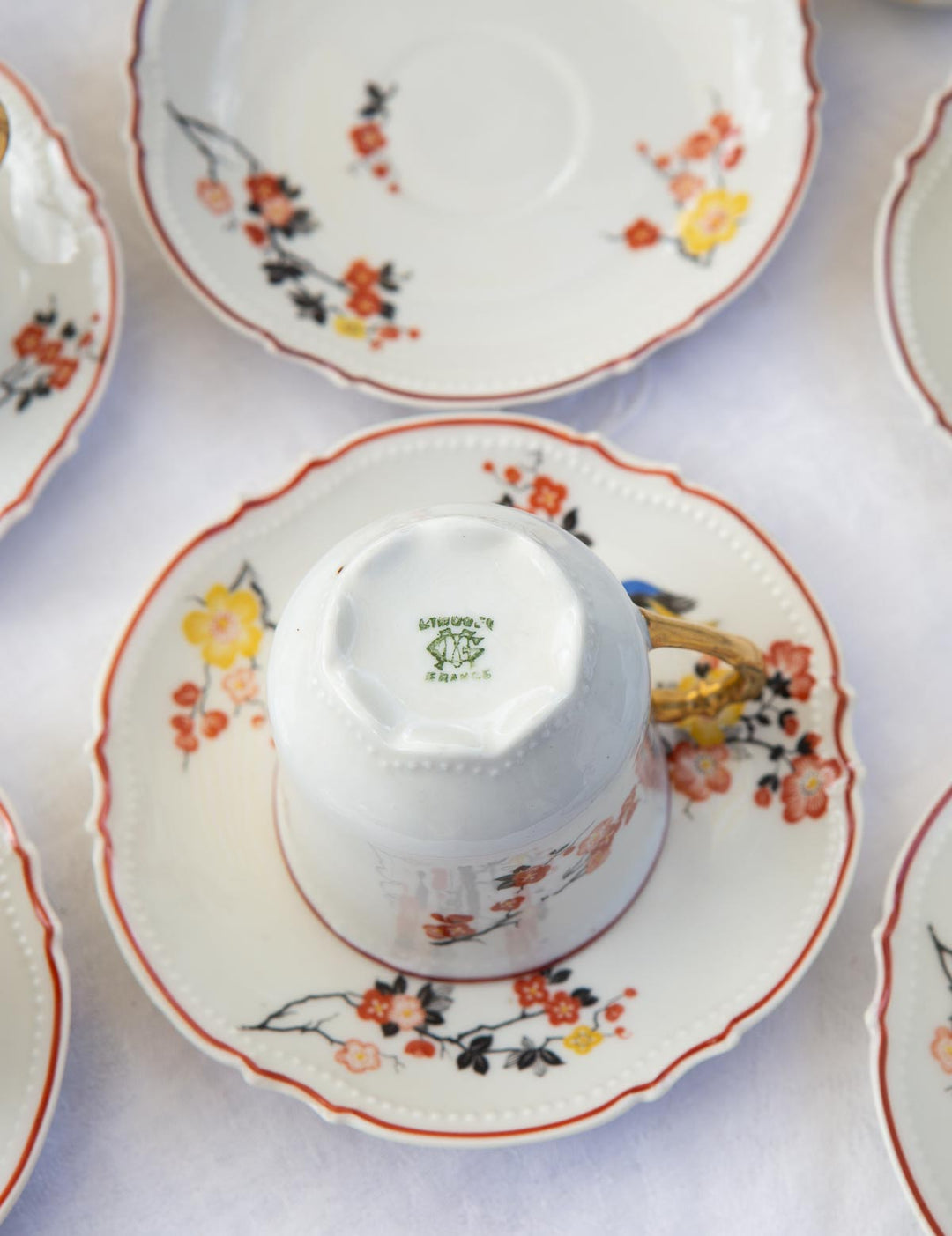 Antiguo juego café para 6 porcelana Limoges Malaveix et Granger 1920-30 (16 PIEZAS)