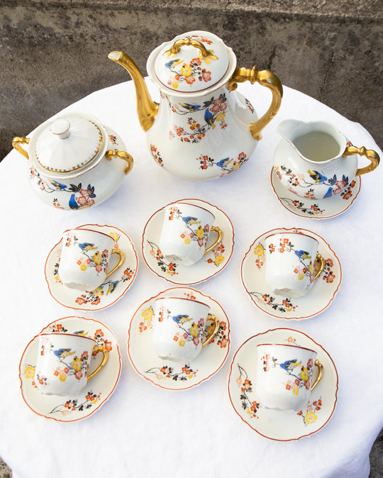 Antiguo juego café para 6 porcelana Limoges Malaveix et Granger 1920-30 (16 PIEZAS)