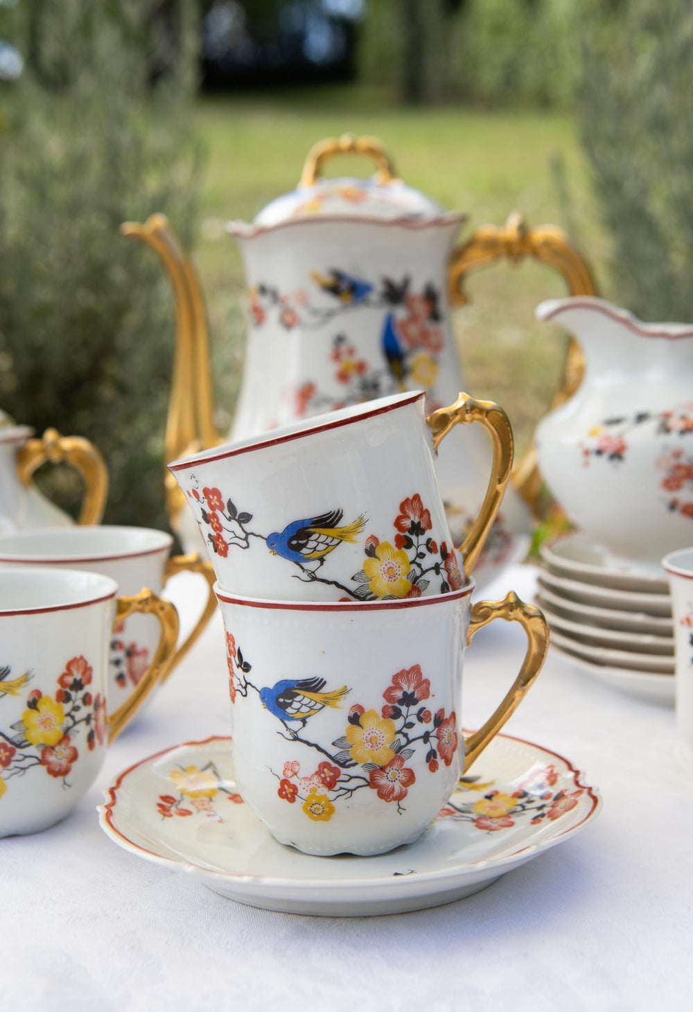 Antiguo juego café para 6 porcelana Limoges Malaveix et Granger 1920-30 (16 PIEZAS)