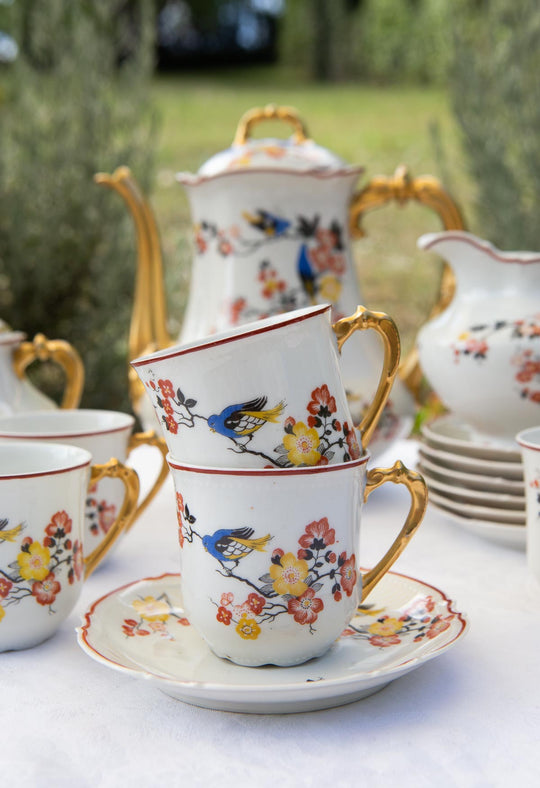 Antiguo juego café para 6 porcelana Limoges Malaveix et Granger 1920-30 (16 PIEZAS)