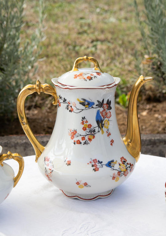 Antiguo juego café para 6 porcelana Limoges Malaveix et Granger 1920-30 (16 PIEZAS)