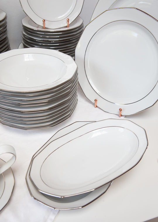 Vajilla alemana para 12 porcelana Winteling Bavaria "Heirloom Platinum" s. XX (57 PIEZAS)
