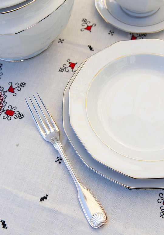 Vajilla alemana para 12 porcelana Winteling Bavaria "Heirloom Platinum" s. XX (57 PIEZAS)