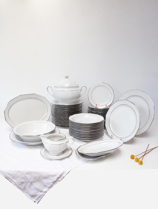 Vajilla alemana para 12 porcelana Winteling Bavaria "Heirloom Platinum" s. XX (57 PIEZAS)