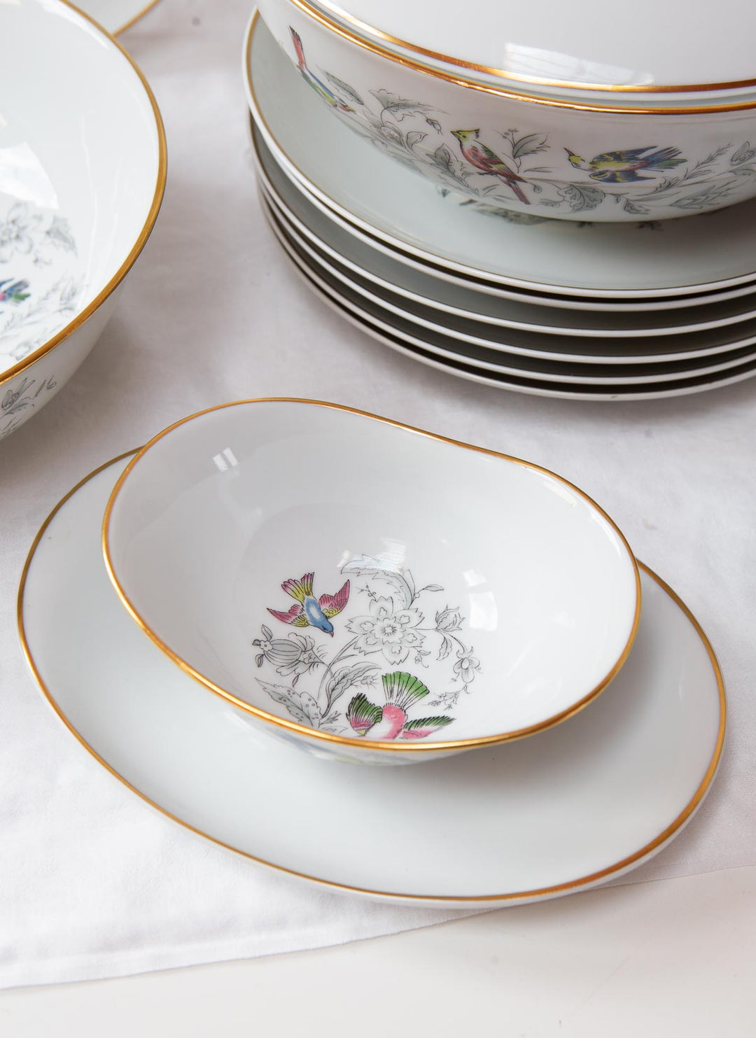 Vajilla francesa para 12 porcelana Limoges Bernardaud "Oiseaux des Iles" (56 PIEZAS)