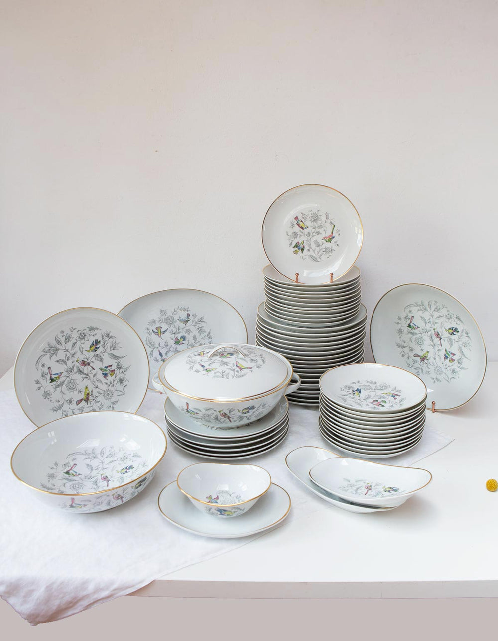 Vajilla francesa para 12 porcelana Limoges Bernardaud "Oiseaux des Iles" (56 PIEZAS)
