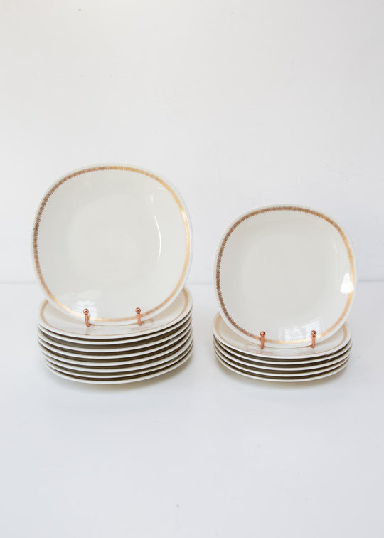 Juego platos 6+9 porcelana Limoges Raynaud "Plumes" al oro fino (15 PIEZAS)