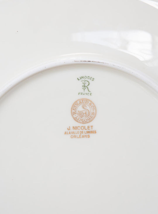 Juego platos 6+9 porcelana Limoges Raynaud "Plumes" al oro fino (15 PIEZAS)