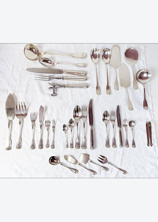 Excepcional cubertería francesa PARA 12 metal baño plata Felix Frères Luis XV Coquille (186 PIEZAS)